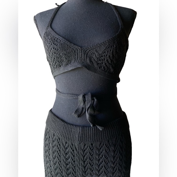 Crochet 2 pc Set Black Top & Stretchy Wide Leg Crochet Pants … - Picture 8 of 16